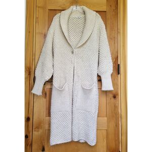 Bianca G Wool Blend Knit Long Duster Cardigan Button Cream MEDIUM Made in Italy